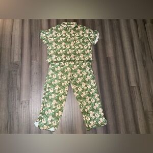 Tommy John Women’s XXL Green Floral Short Sleeve Pants Soft Pajama Set